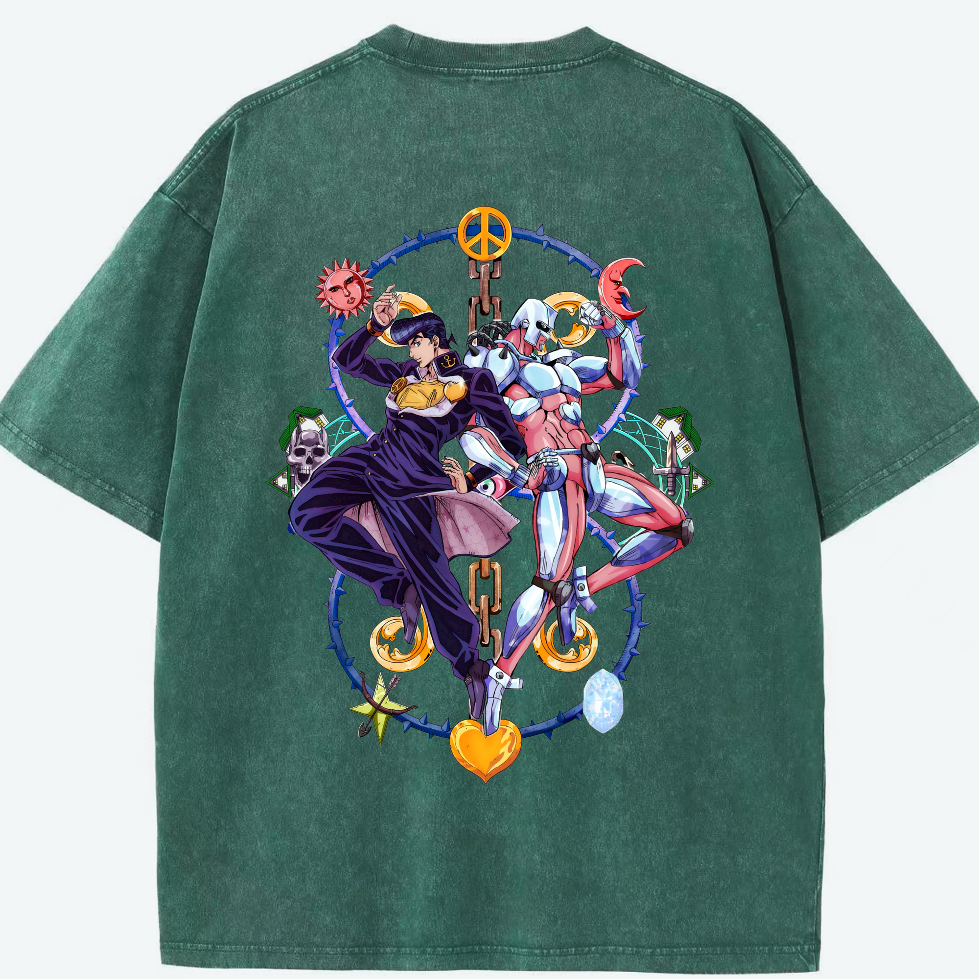 （画像用） ジョジョの奇妙な冒険 ひがしかた じょうすけ JoJo's Bizarre Adventure Higashikata Josuke 綿100% ヴィンテージ風 半袖Tシャツ（背面プリント）